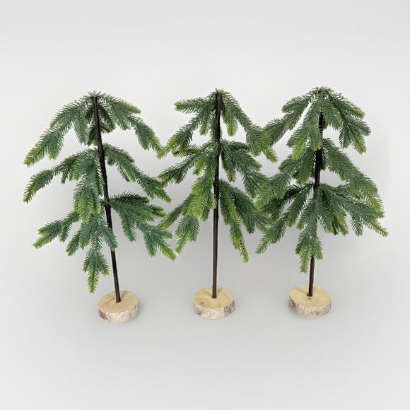 Winter Christmas Holiday 18” Evergreen Pine Trees w/ Wood Bases - Set of 3 - Picture 1 of 3